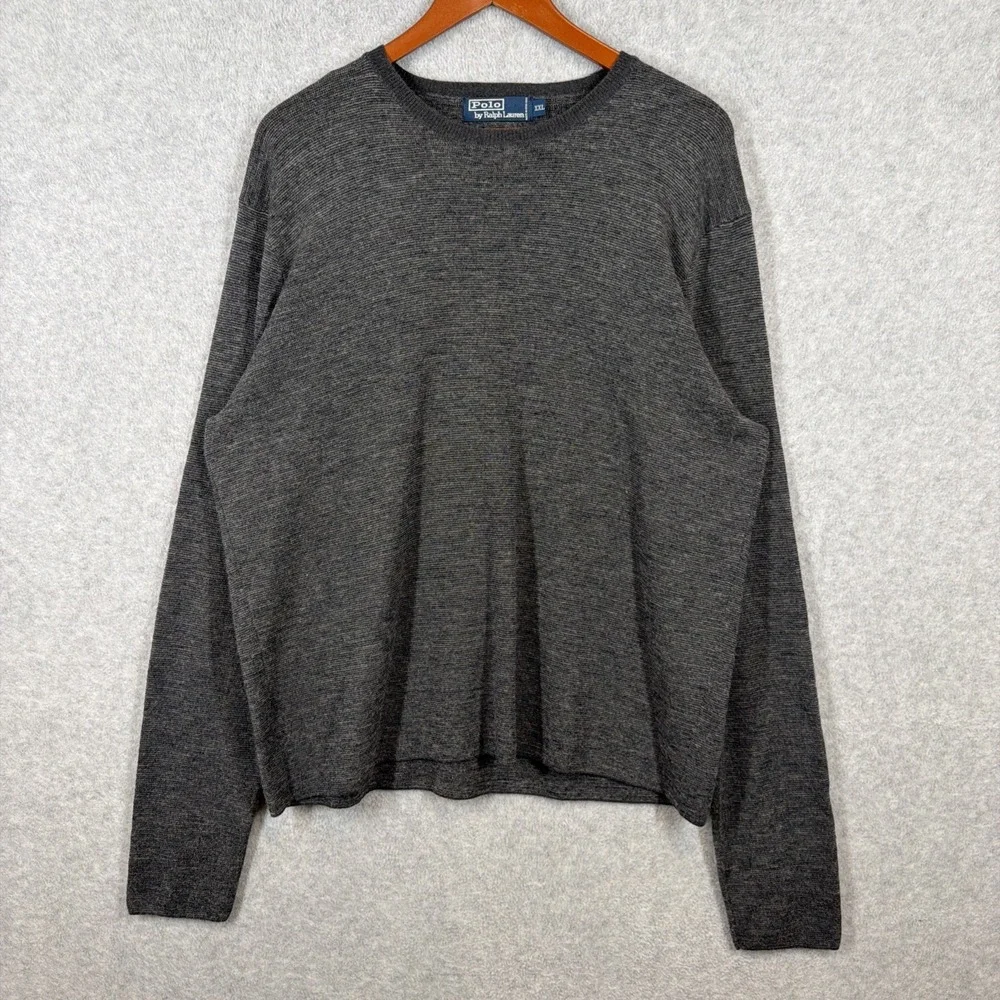 Vintage Polo Ralph Lauren Sweater Mens XXL Gray Wool Lightweight Preppy Pullover